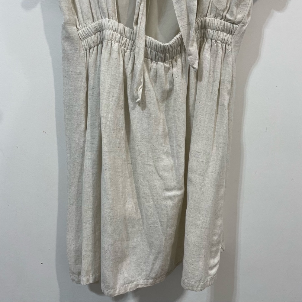 Japna LInen Cotton Blend Open Back Neutral Oatmeal Color Beach Mini Dress Size M - Picture 6 of 9
